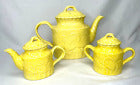 Vintage The Haldon Group Majolica Yellow Tea Set Pot Creamer Sugar Lids 1988