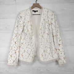 Lafayette 148 Keri Lace Blazer Jacket Women Size 4 Floral Ivory Mesh Trim $698