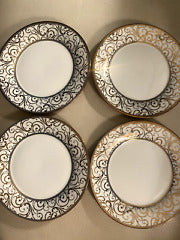 Ciroa Luxe Veluto Gold Metalic Scroll Salad Dessert Plates Set of 4 New