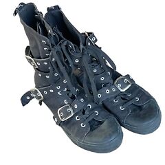 Demonia Deviant 204 High Top Sneaker Womens 12 / Mens 10 Black Canvas Shoes